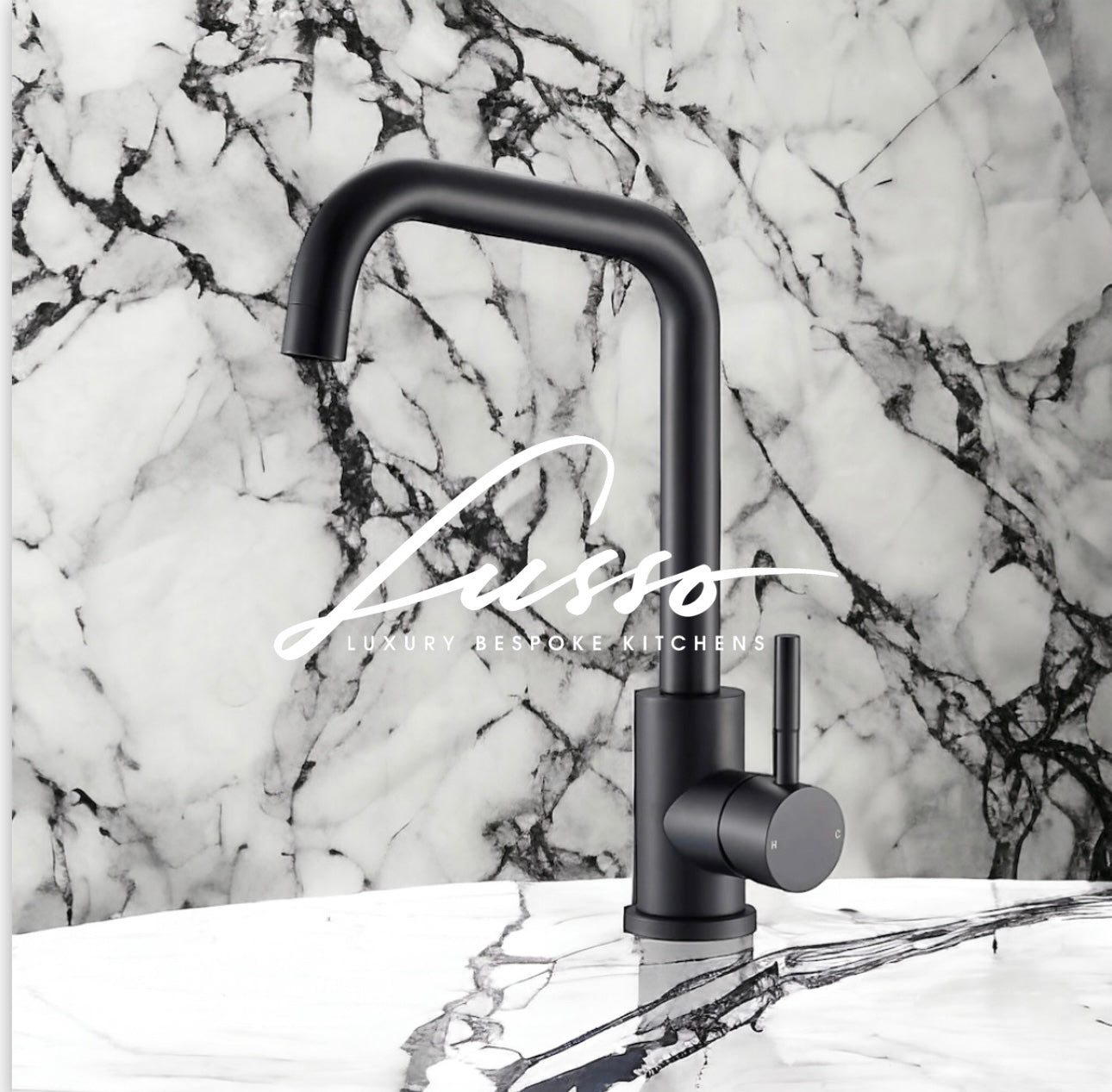 Matt Black Square Design Kitchen Mixer Tap