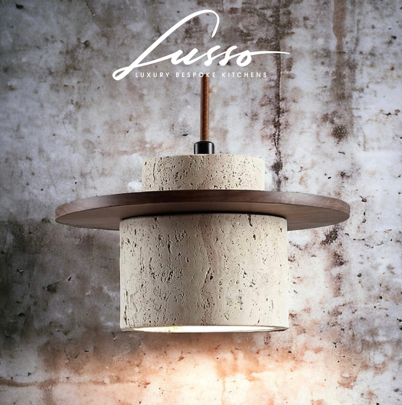 Light stone and wood pendant light
