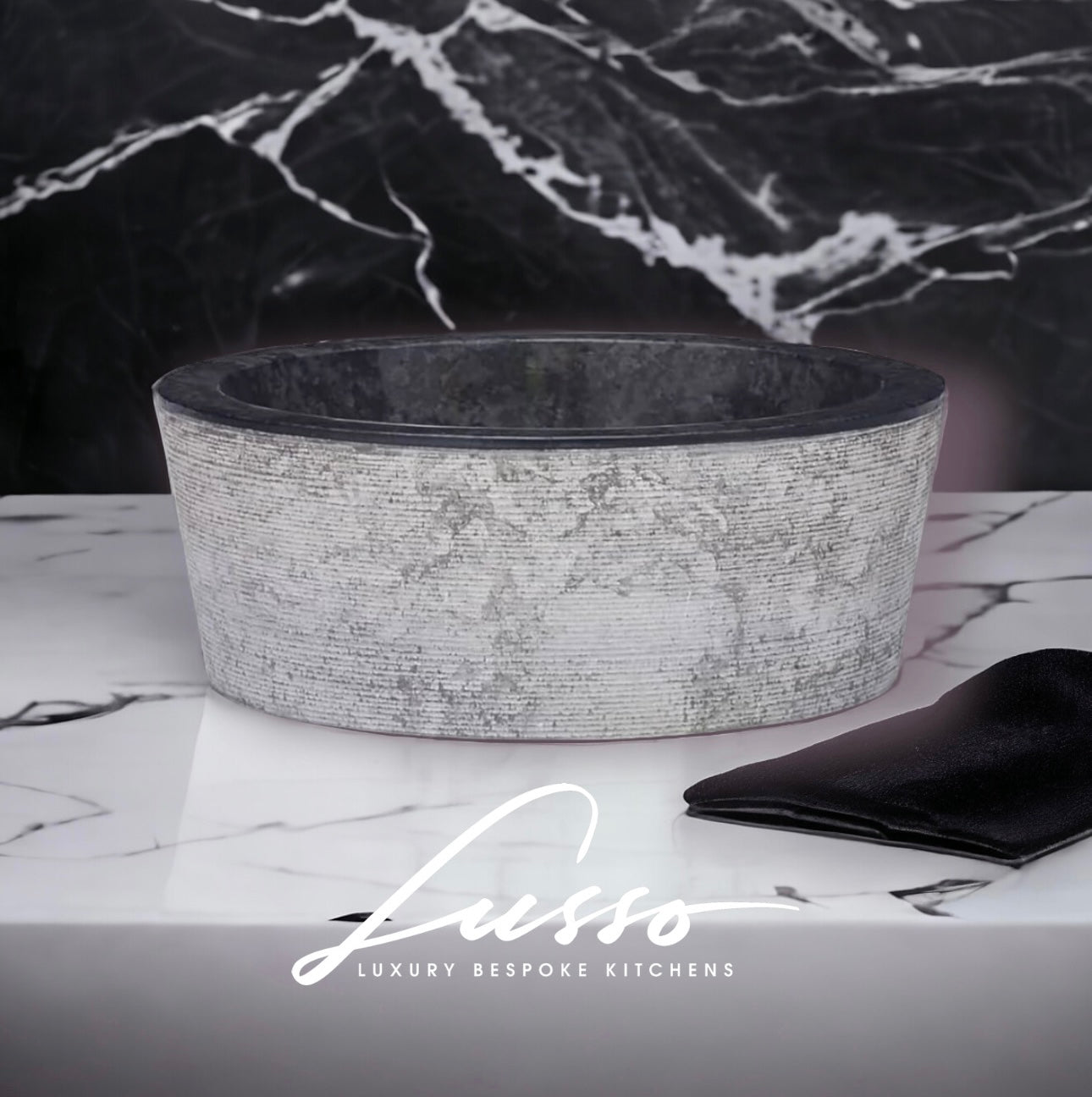 Solid Marble Grey Stone And Black Sink