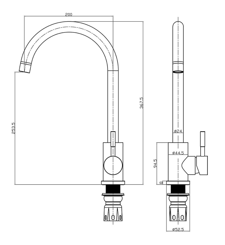 Black Round Classic Kitchen Mixer Tap