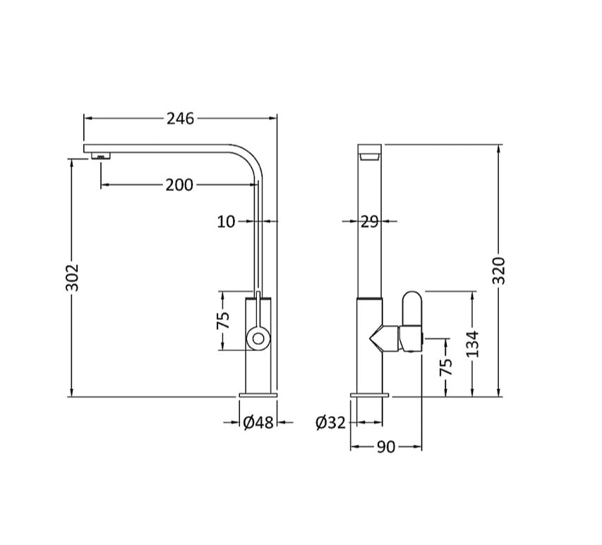 Gold Tall Designer Kitchen Mixer Tap